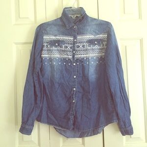 Pixel-Patterned Denim Blouse