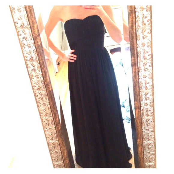 Bill Levkoff long black chiffon strapless dress