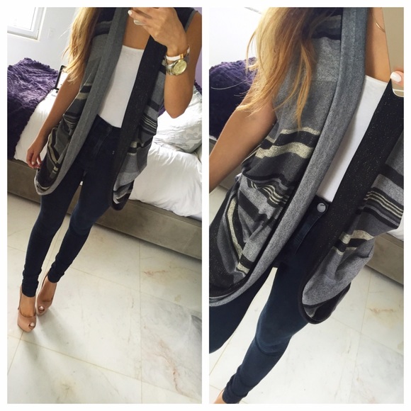 Grass Tops - Grayish Striped Kimono Vest