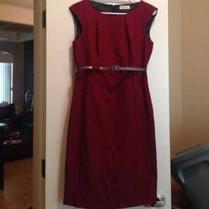 Red belted Calvin Klein dress