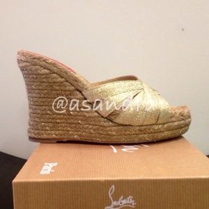 CL Gold Espadrilles Wedges