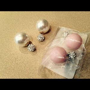 Pearl/Crystal Diamond Double-Side Earrings