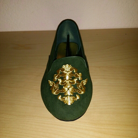 Green suede loafers
