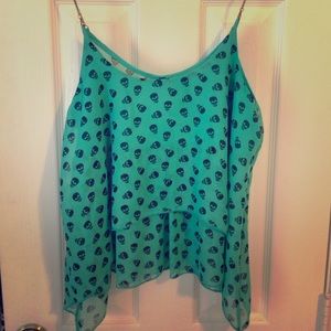 Teal tank top with black skulls