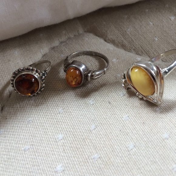 Three Amber rings bundle! Sterling sliver 🌻