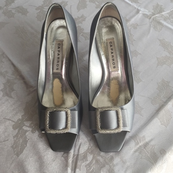 Open toed silver heels