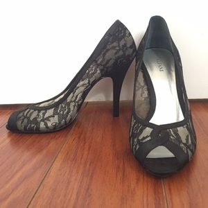 Alfani Satin Lace Peep Toe Pumps