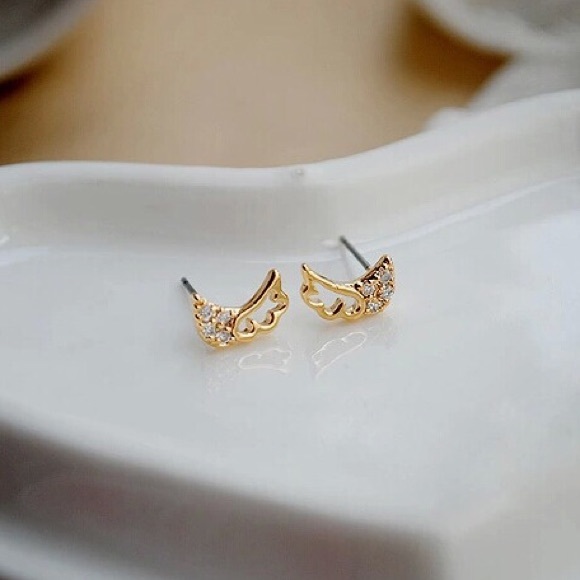 Yellow Gold Plated CZ Earrings Stud - Picture 2 of 2