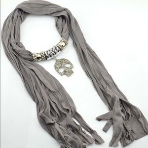 Grey Skull Scarf Necklace