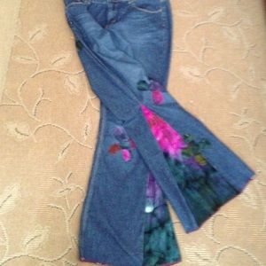 HIPPIE PATCHWORK HANDMADE BELL BOTTOM JEANS SZ 14