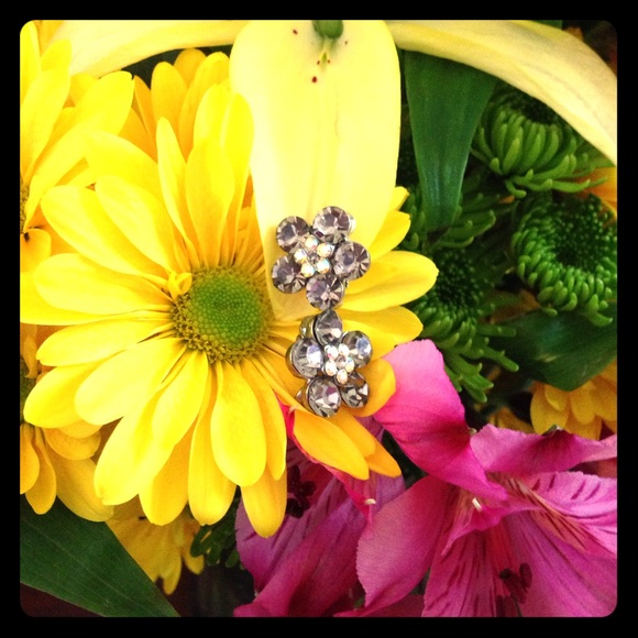 Set of 2 Silver Rhinestone Flower Hair Clips