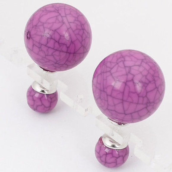 💍 ( 2 for $20 )  Double Purple Pearl Stud runway Earrings