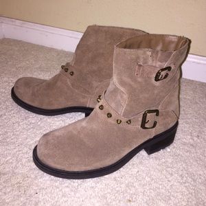 Tan Ankle Boots with Buckle and Stud Detailing