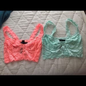 Coral and teal lace bralette