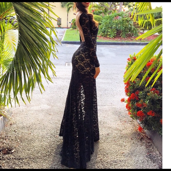Full Black lace gown with train