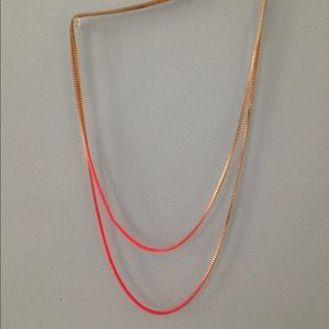Gold to pink fade long necklace. NEVER WORN.