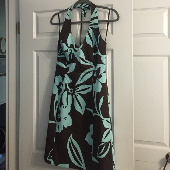 Chocolate and Teal V-neck halter top dress