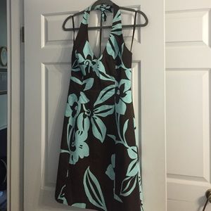Chocolate and Teal V-neck halter top dress
