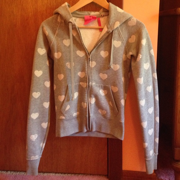 PINK zip up hoodie with hearts and rhinestones