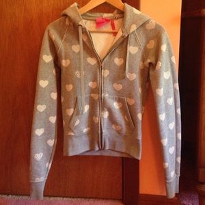 PINK zip up hoodie with hearts and rhinestones