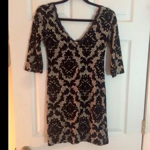 Free People Black & Beige Victorian Velour Dress