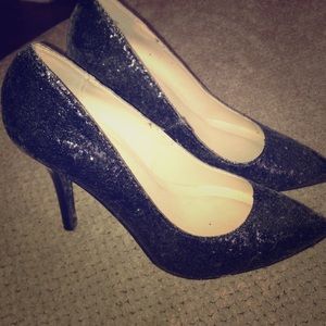 Black Glitter Pointed Toe Heels