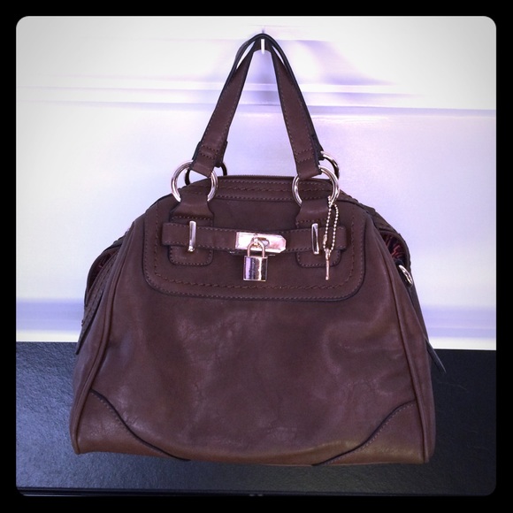 Olivia Brown Leather Look Satchel Handbag Purse
