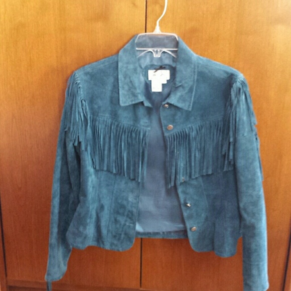 Teal South Western Suede Fringed Jacket Size S