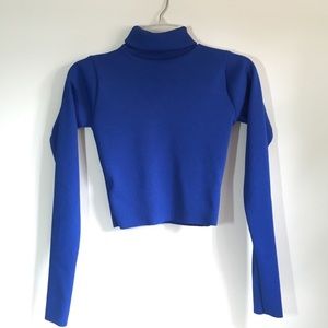 Blue Neoprene Turtleneck Crop Top