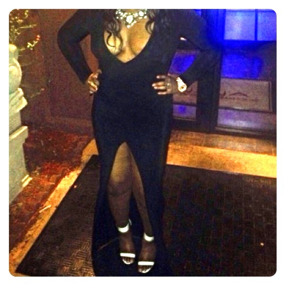 Deep plunge high slot dress