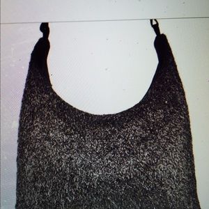 Prada Evening Fur Clutch Black Silver Soft Bag