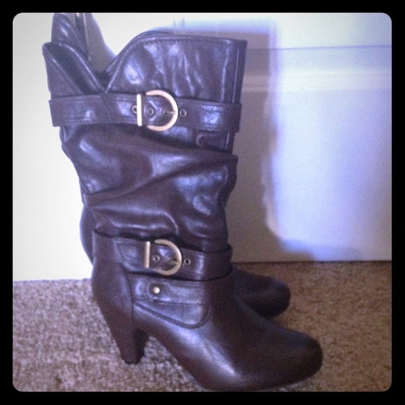 Tall Brown Leather Boots with a Buckle