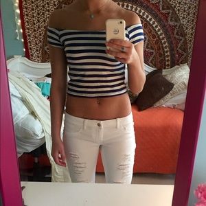 Blue and white stripped crop top