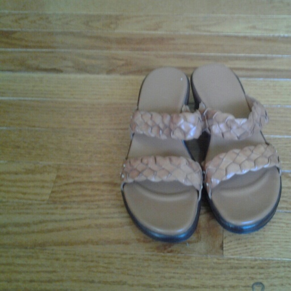 Clarks Shoes - Tan sandals with wedge heel.