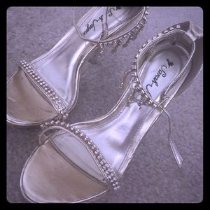 Gold heels with rhinestones
