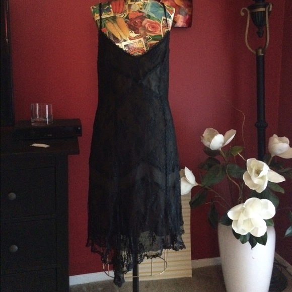 Little black lace dress by Jessica McClintock
