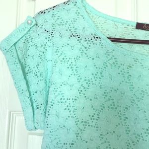 Mint green floral knitted blouse