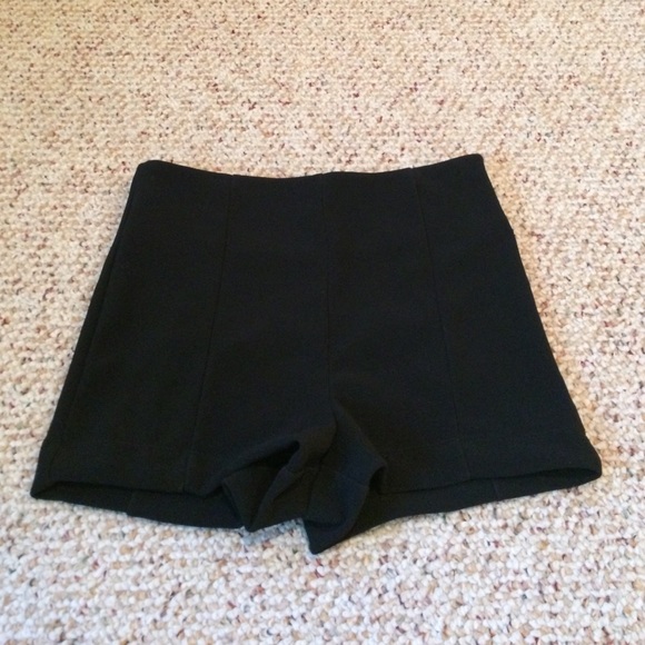 High waisted black fabric shorts