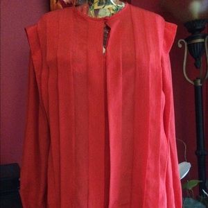 ON HOLD Orange pleated long sleeved blouse