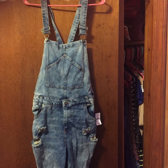 Denim acid wash overalls