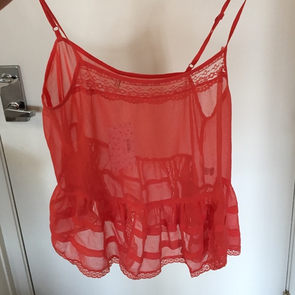 NWT Free people sheer tank came orange crop top  M