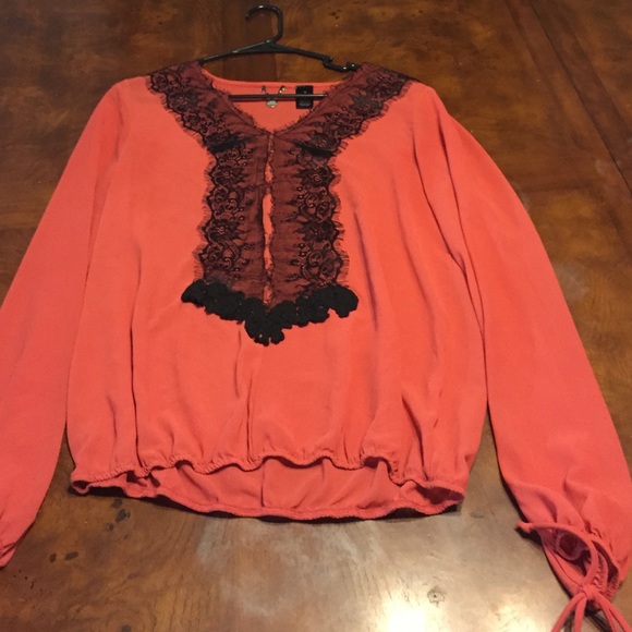 Dressy coral and black lace top from Buckle