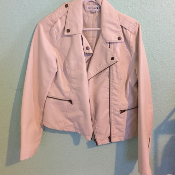 white leather zip up jacket