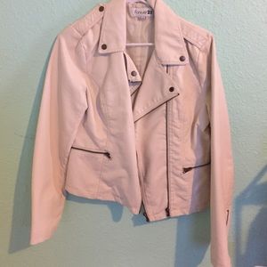 white leather zip up jacket