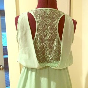Mint green high low flowey dress