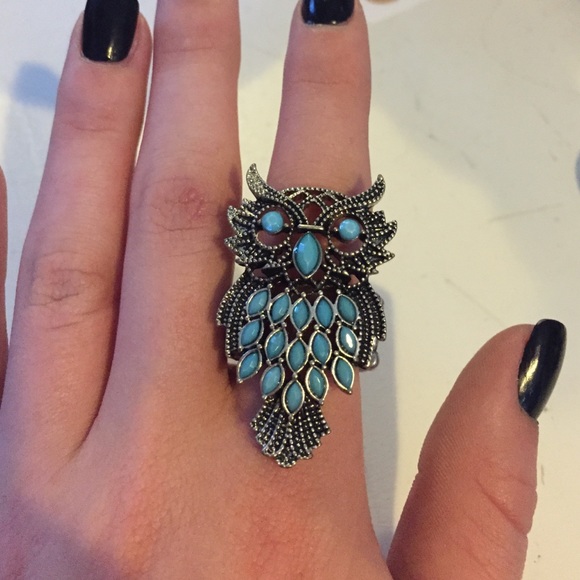 one size blue owl ring