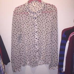 Animal print blouse.