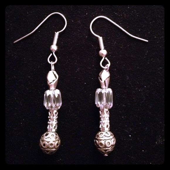 Pair of Silver Beaded & Crystal Earrings