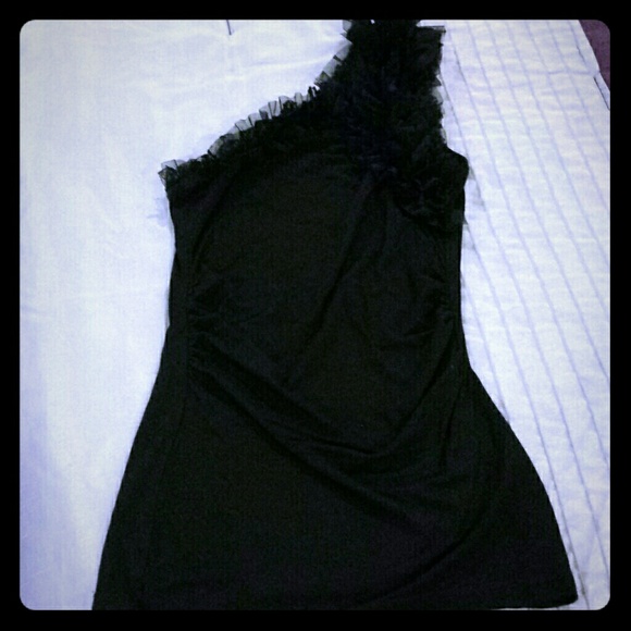 Black One Shoulder Ruffle Top - Picture 1 of 2