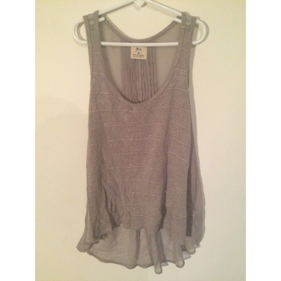 Grey High-Low Sheer Back Top